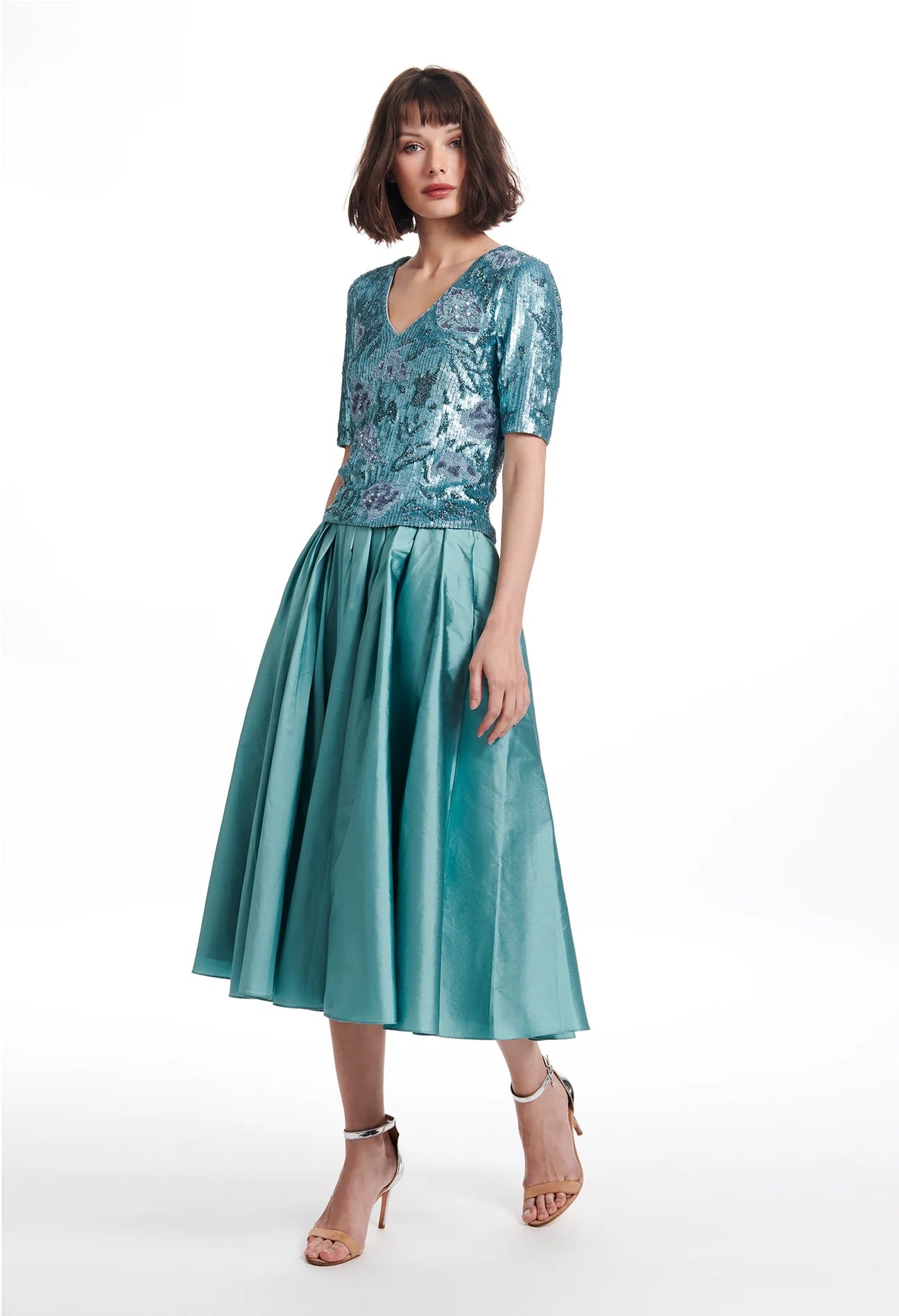 Teal Blouse and Skirt