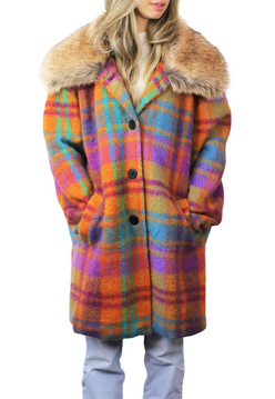 Plaid faux sales fur coat